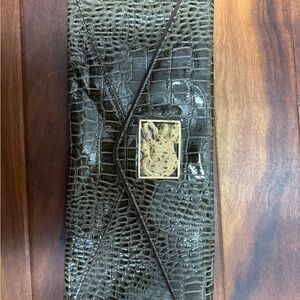 Lilly Pulitzer Croc-Embossed Patent Leather Envelope Clutch with Gold Plaque